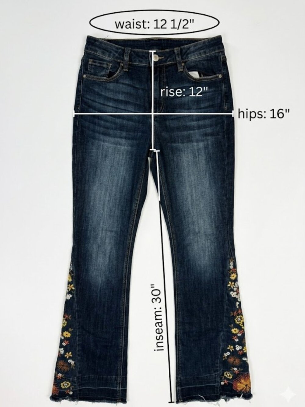 Ashley Mason Dark Blue Embroidered Flare Jeans - Picture 2 of 5